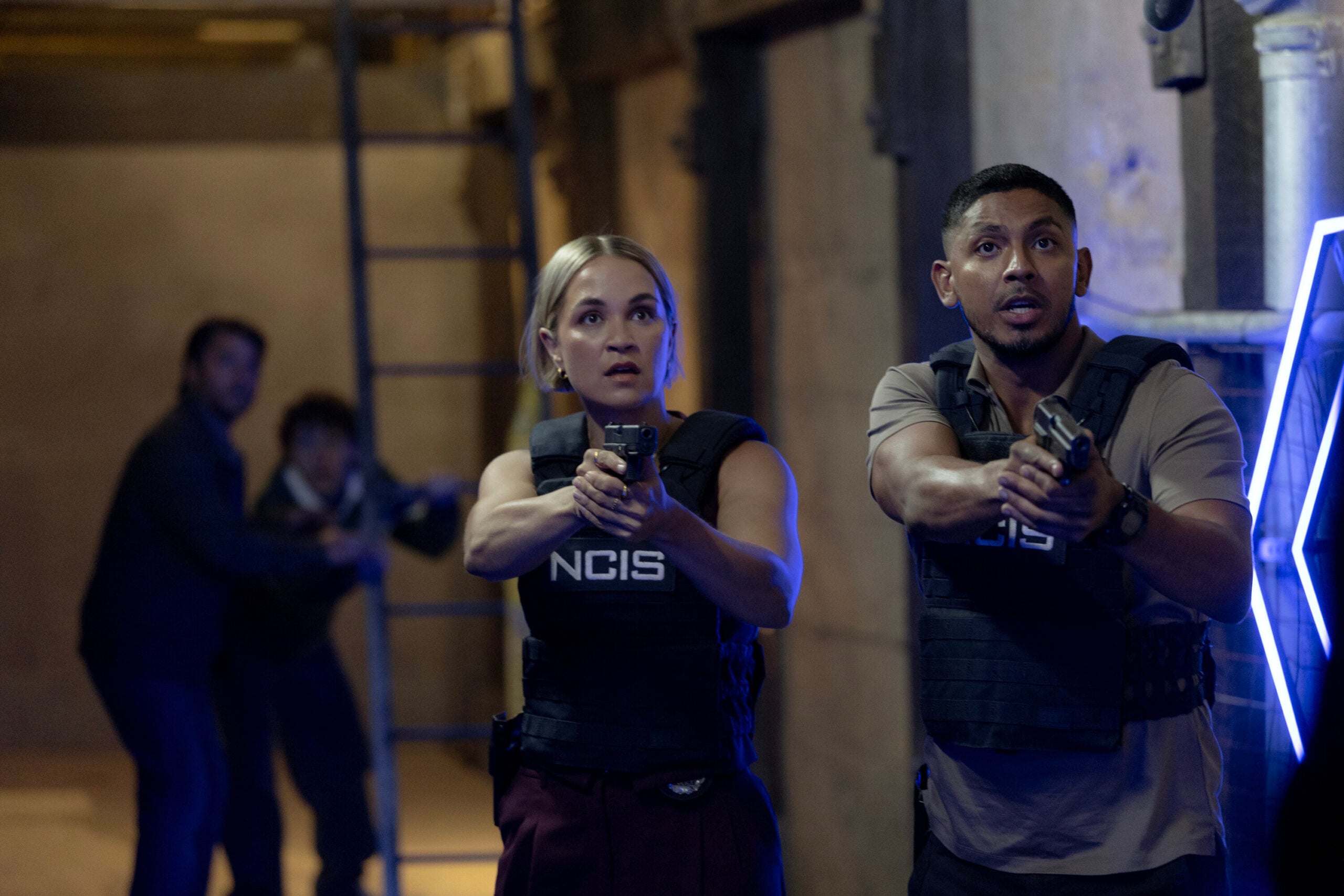 NCIS: Sydney Season 3 Episode 17, "Flight Club" -- Tuuli Narkle as AFP Liaison Officer Constable Evie Cooper and Sean Sagar as NCIS Special Agent DeShawn Jackson