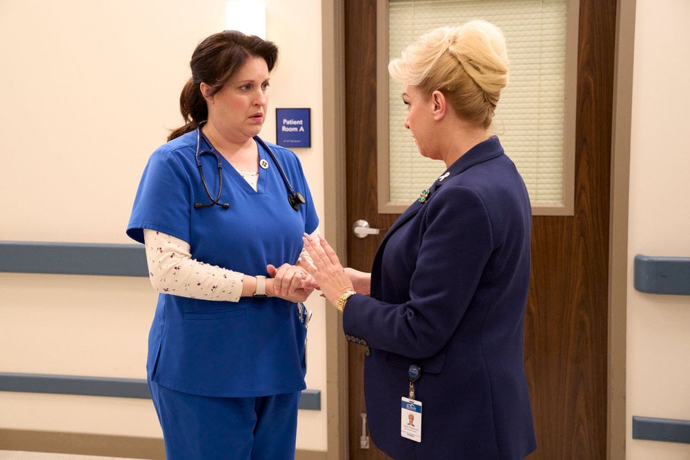Allison Tolman as Alex and Wendi McLendon-Covey as Joyce on St. Denis Medical Season 2 Episode 18, We Make Time