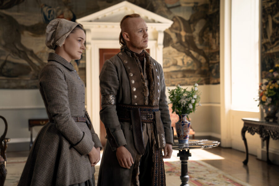 Outlander 806 - Blessed Are the Merciful, Left to Right: Izzy Meikle-Small (“Rachel Hunter”) and John Bell (“Young Ian”)