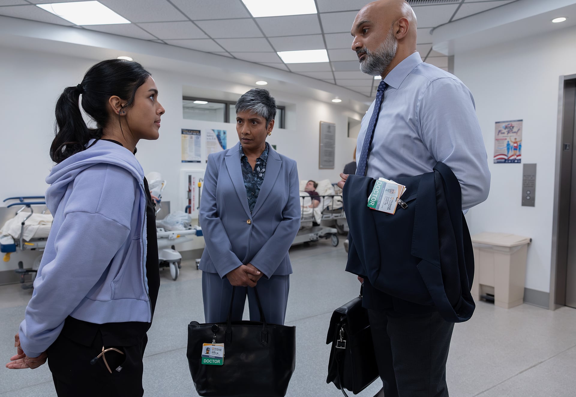 The Pitt Season 2 Episode 15 — Shabana Azeez, Deepti Gupta, Usman Ally (Warrick Page/HBOMAX)
