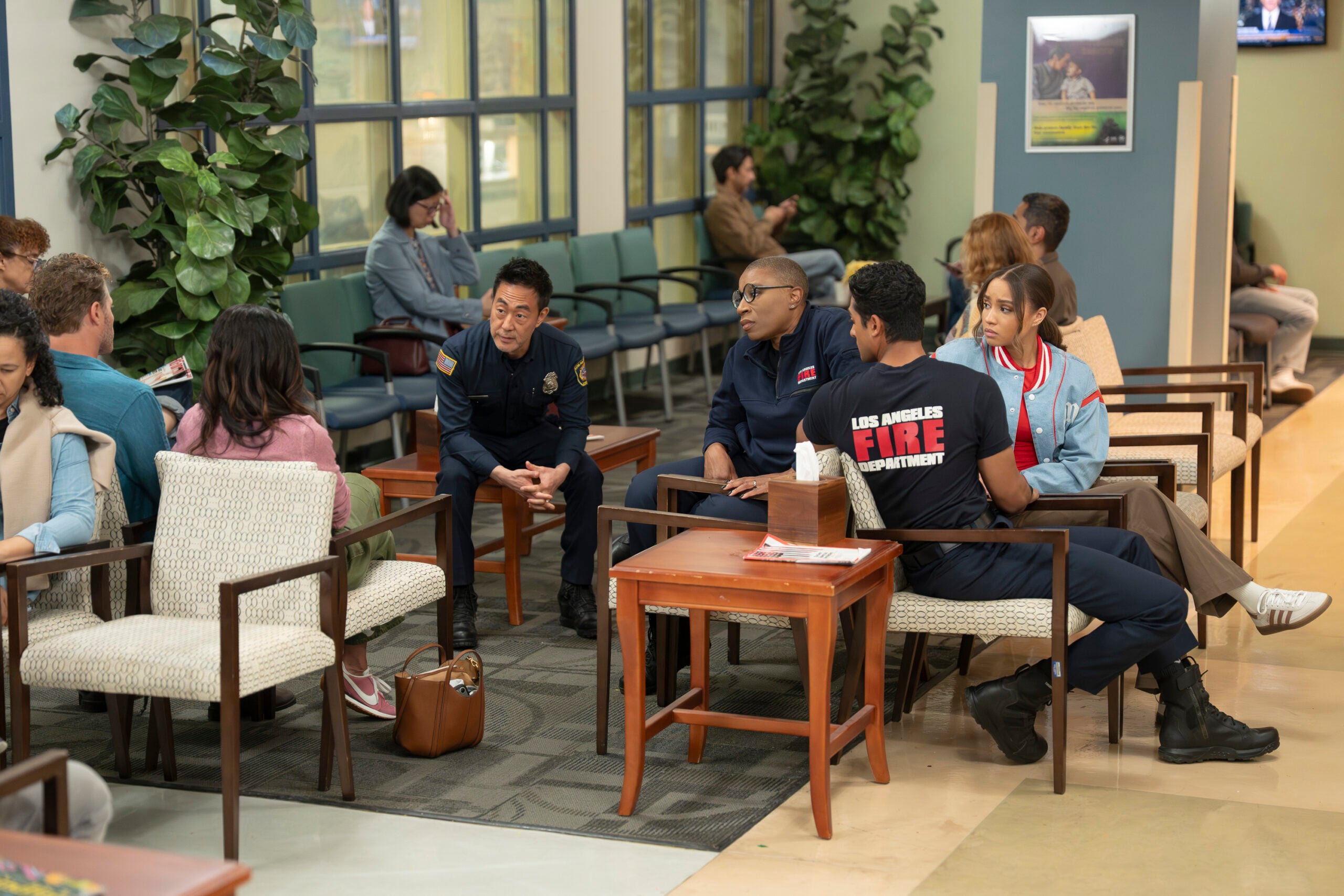 9-1-1 Season 9 Episode 18, "Hearts and Flowers" -- KENNETH CHOI, AISHA HINDS, CORINNE MASSIAH