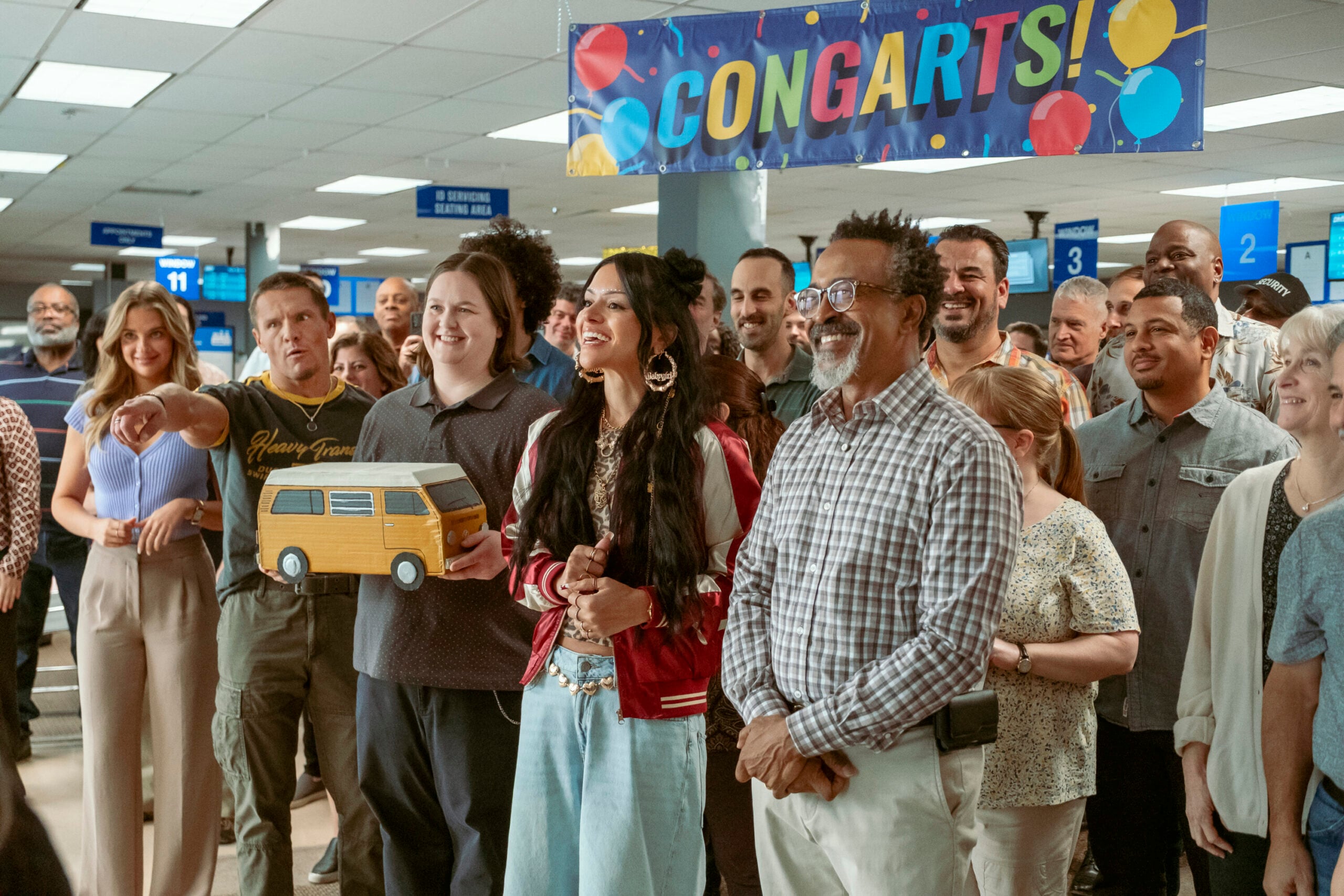 DMV Season 1 Episode 20, "Impact Will Be Felt" - (l-r) Tony Cavalero as Vic, Molly Kearney as Barbara, Gigi Zumbado as Ceci, and Tim Meadows as Gregg