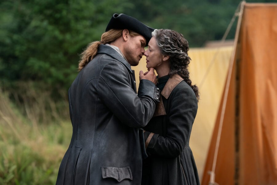 Outlander 810 — In the Forest, Left to Right: Sam Heughan (“Jamie Fraser”) and Caitríona Balfe (“Claire Fraser”) | Tell-Tale TV Outlander 810 — In the Forest, Left to Right: Sam Heughan (“Jamie Fraser”) and Caitríona Balfe (“Claire Fraser”) Outlander Season 8 Episode 10 Review: And the World Was All Around Us