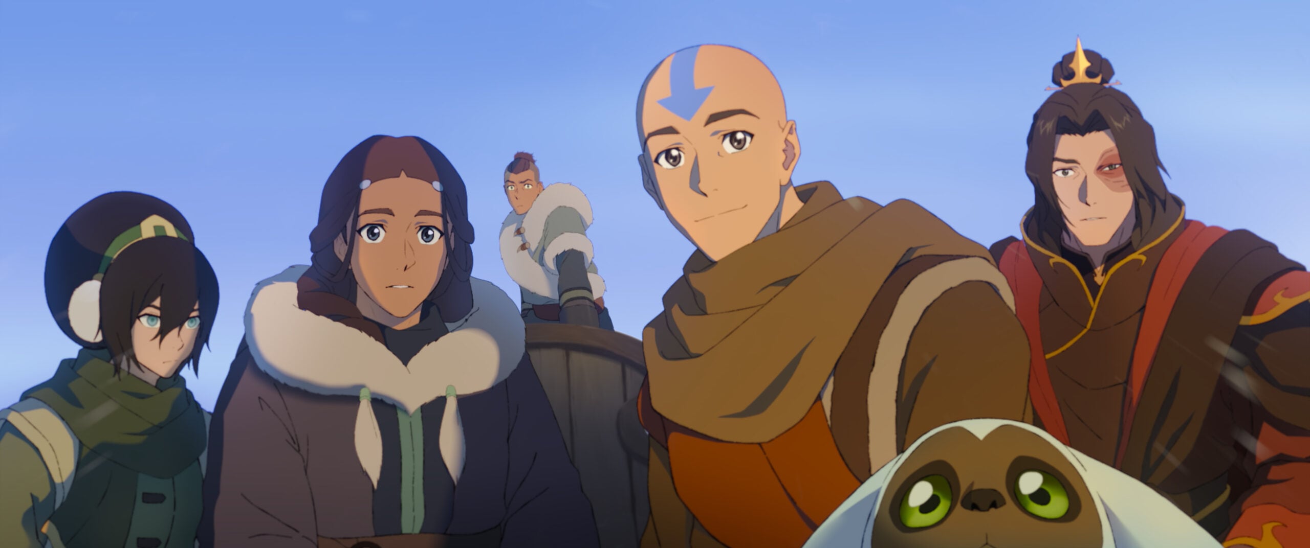 Avatar Aang: The Last Airbender | Tell-Tale TV Avatar Aang: The Last Airbender Avatar Aang: The Last Airbender Review: An Excellent Premise with a Flawed Execution (L-R): Dionne Quan voices Toph, Jessica Matten voices Katara, Román Zaragoza voices Sokka, Eric Nam voices Aang, Dee Bradley Baker voices Momo, and Steven Yeun voices Sokka in Avatar Aang: The Last Airbender, streaming on Paramount+, 2026. Photo Credit: Paramount+