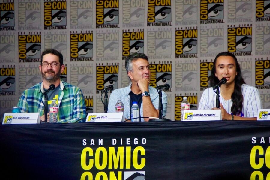 Ghosts Comic-Con Panel 2026 — Joe Wiseman, Joe Port, Román Zaragoza (Sasappis). Photo courtesy of Alicia Gilstorf. | Tell-Tale TV Ghosts Comic-Con Panel 2026 — Joe Wiseman, Joe Port, Román Zaragoza (Sasappis). Photo courtesy of Alicia Gilstorf. Everything the Ghosts Showrunners and Cast Revealed at Comic-Con About Season 6