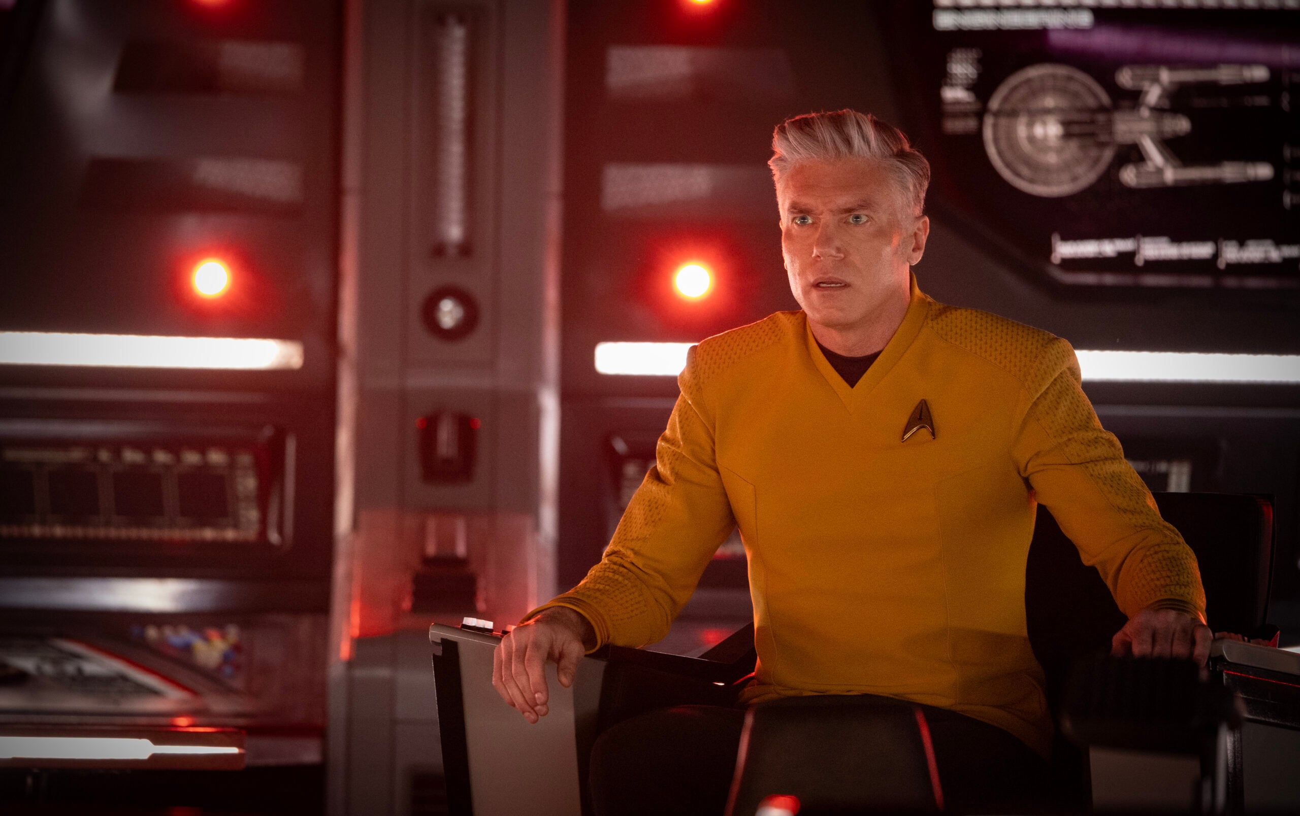 Star Trek: Strange New Worlds Season 4 Episode 1 - Anson Mount | Tell-Tale TV Still from Star Trek: Strange New Worlds Season 4 Episode 1 of Anson Mount as Captain Pike. What to Expect from Star Trek: Strange New Worlds Season 4 Episode 1: Kicking Off With a Wild West Adventure Still from Star Trek: Strange New Worlds Season 4 Episode 1 of Anson Mount as Captain Pike.