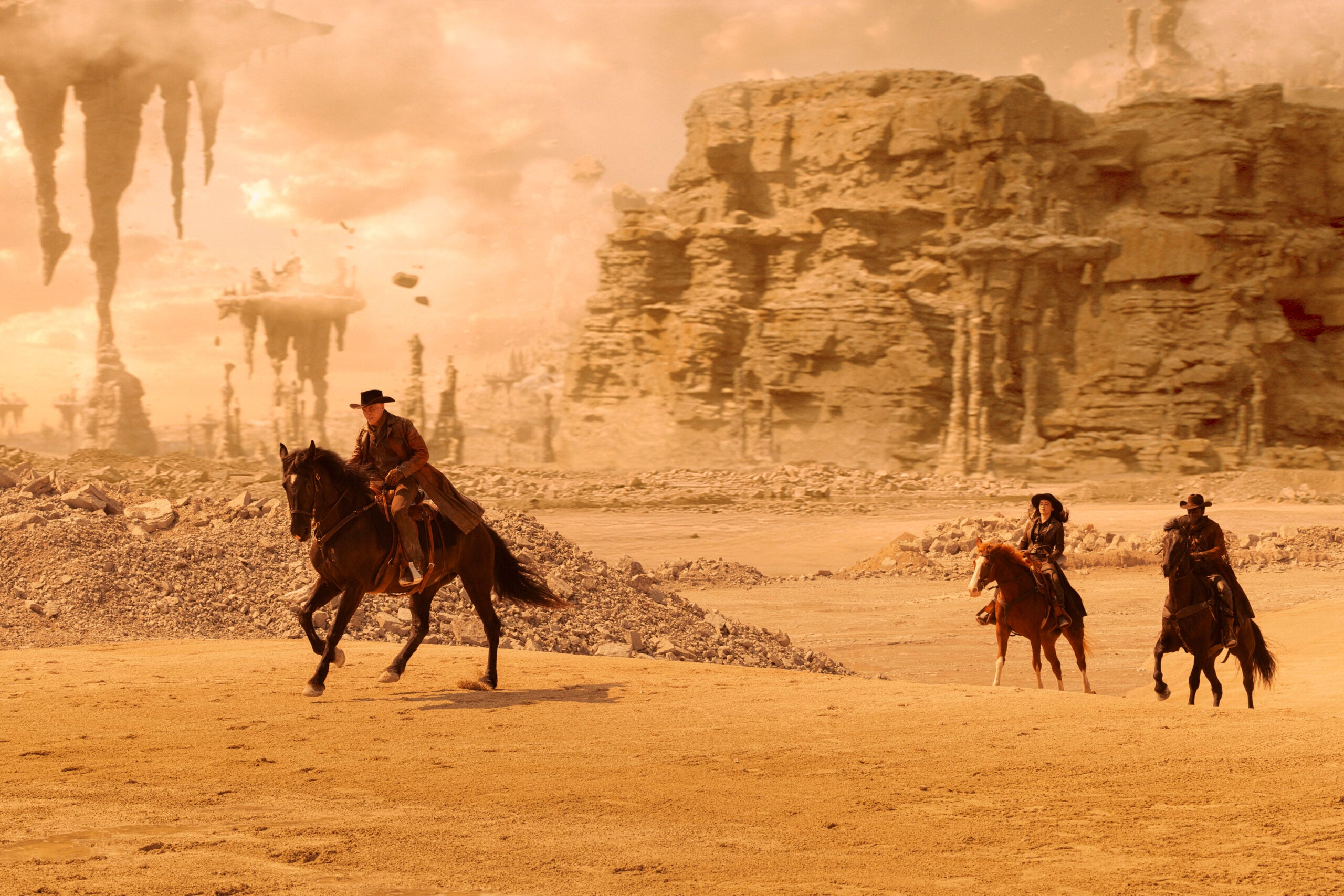 Star Trek: Strange New Worlds Season 4 Episode 1: Anson Mount, Christina Chongh, and Babs Olusanmokun | Tell-Tale TV Still from Star Trek: Strange New Worlds Season 4 Episode 1 of Anson Mount as Captain Pike, Christina Chong as La’an Noonien-Singh, and Babs Olusanmokun as Dr. M’Benga pictured from left to right. What to Expect from Star Trek: Strange New Worlds Season 4 Episode 1: Kicking Off With a Wild West Adventure Still from Star Trek: Strange New Worlds Season 4 Episode 1 of Anson Mount as Captain Pike, Christina Chong as La’an Noonien-Singh, and Babs Olusanmokun as Dr. M’Benga pictured from left to right.