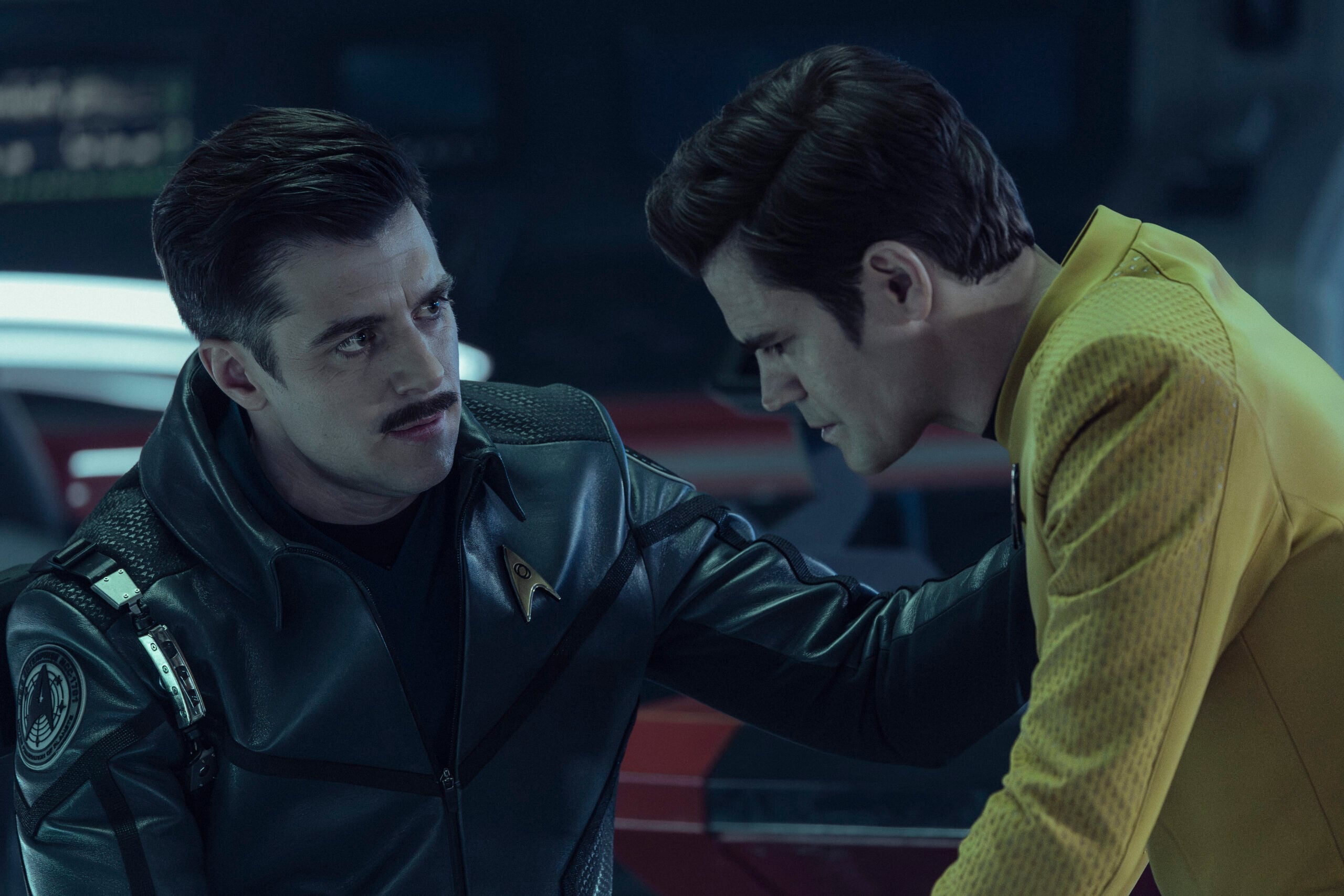 Still from Star Trek: Strange New Worlds Season 4 Episode 2 of Dan Jeannotte as Sam Kirk and Paul Wesley as James T. Kirk pictured from left to right. What to Expect from Star Trek: Strange New Worlds Season 4 Episode 2: Old Mysteries, New Dangers Still from Star Trek: Strange New Worlds Season 4 Episode 2 of Dan Jeannotte as Sam Kirk and Paul Wesley as James T. Kirk pictured from left to right.