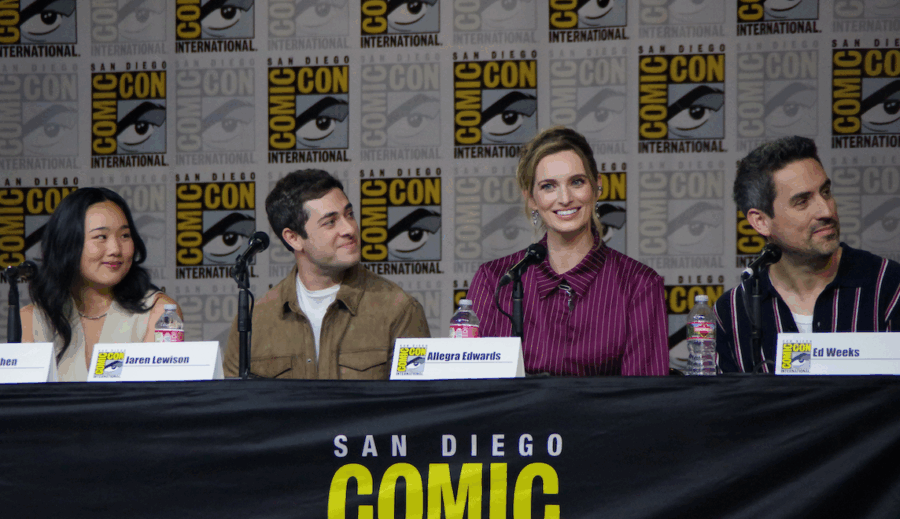 Eternally Yours at San Diego Comic Con 2026 — Ed Weeks (Charles), Allegra Edwards (Liz), Helen J Shen (Emma), Jaren Lewison (Max). Photo credit: Alicia Gilstorf. | Tell-Tale TV Eternally Yours at San Diego Comic Con 2026 — Ed Weeks (Charles), Allegra Edwards (Liz), Helen J Shen (Emma), Jaren Lewison (Max). Photo credit: Alicia Gilstorf. Eternally Yours Creators and Cast Tease a High-Stakes Vampire Comedy
