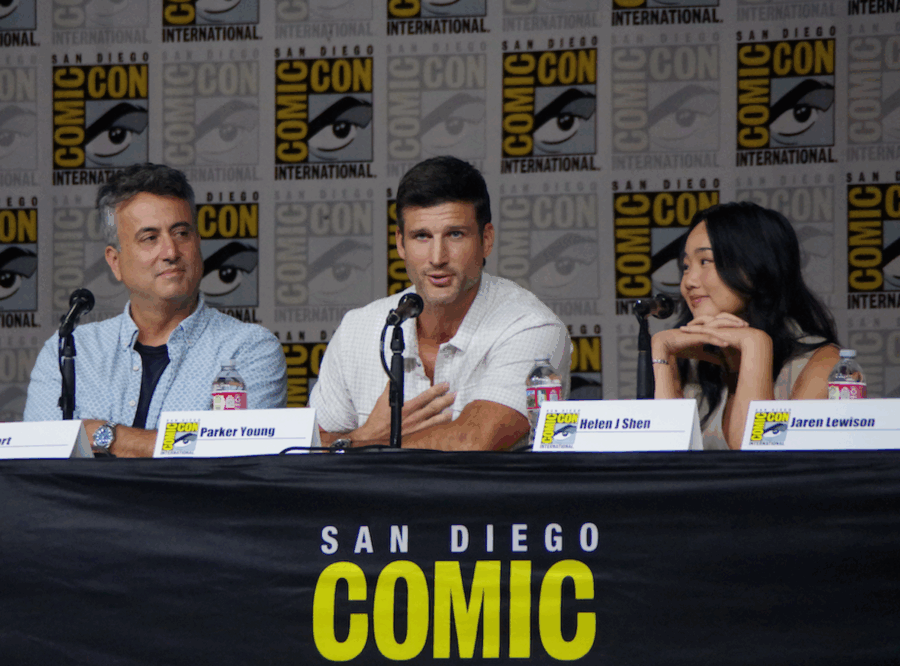 Eternally Yours at San Diego Comic Con 2026 — Joe Port, Helen J Shen (Emma), Parker Young (Jesse). Photo credit: Alicia Gilstorf. | Tell-Tale TV Eternally Yours at San Diego Comic Con 2026 — Joe Port, Helen J Shen (Emma), Parker Young (Jesse). Photo credit: Alicia Gilstorf. Eternally Yours Creators and Cast Tease a High-Stakes Vampire Comedy
