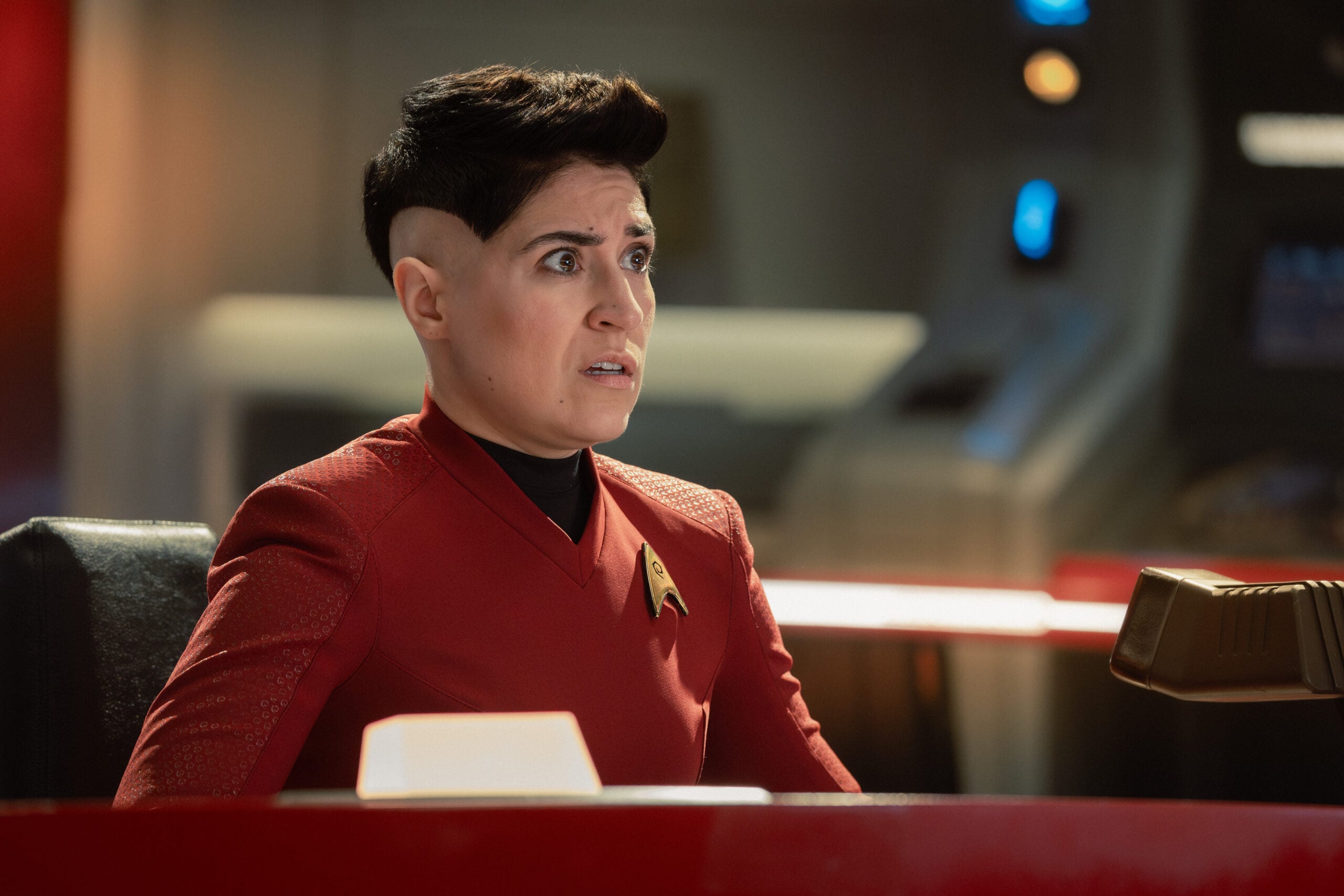 Still from Star Trek: Strange New Worlds Season 4 Episode 5 of Melissa Navia as Erica Ortegas. Star Trek: Strange New Worlds Season 4 Episode 5 Preview: Brought to You by The Letter P Still from Star Trek: Strange New Worlds Season 4 Episode 5 of Melissa Navia as Erica Ortegas.