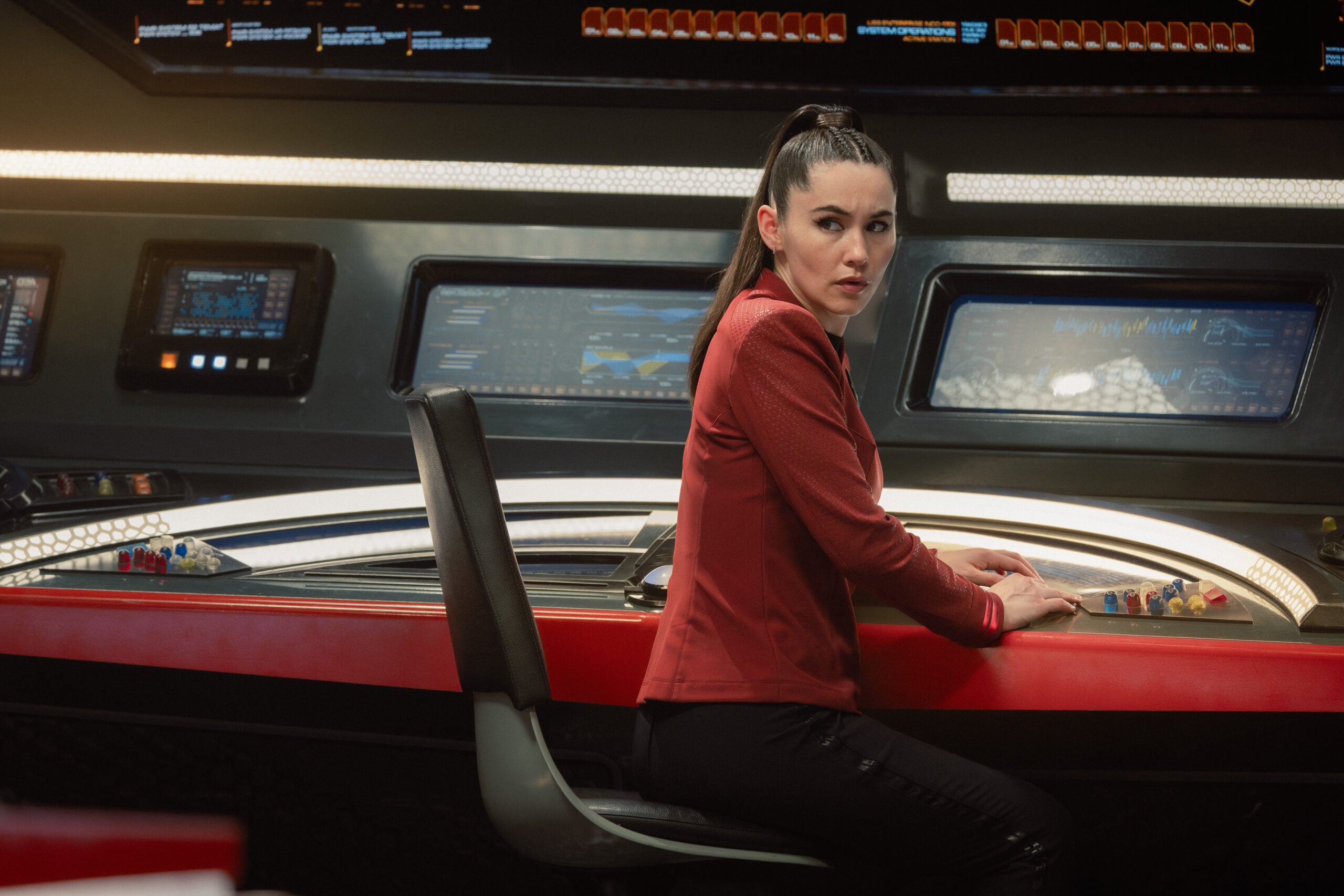 Still from Star Trek: Strange New Worlds Season 4 Episode 5 of Christina Chong as La’an Noonien-Singh. Star Trek: Strange New Worlds Season 4 Episode 5 Preview: Brought to You by The Letter P Still from Star Trek: Strange New Worlds Season 4 Episode 5 of Christina Chong as La’an Noonien-Singh.