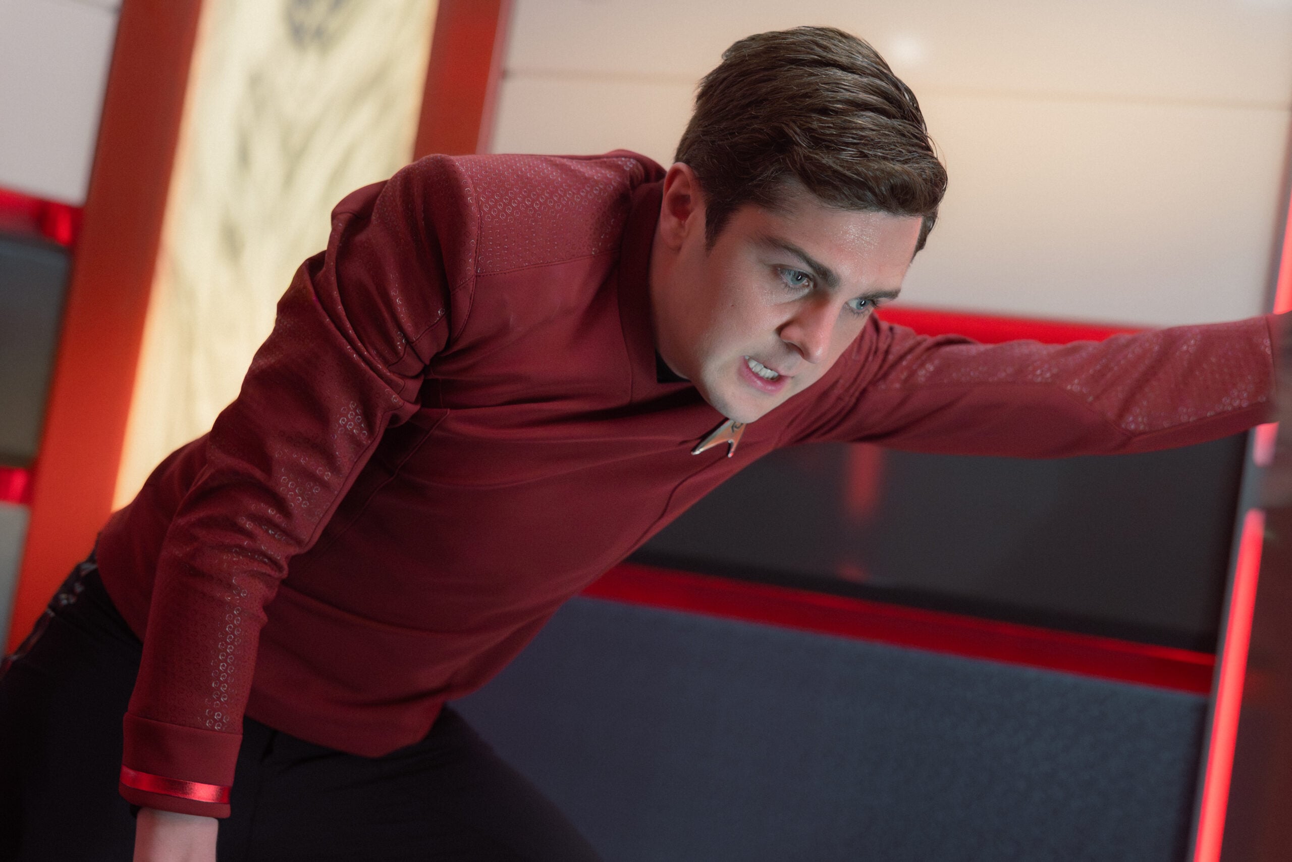 Star Trek: Strange New Worlds Season 4 Episode 6 - Martin Quinn | Tell-Tale TV Still from Star Trek: Strange New Worlds Season 4 Episode 6 of Martin Quinn as Scotty. Star Trek: Strange New Worlds Season 4 Episode 6 Preview: Need for Speed Still from Star Trek: Strange New Worlds Season 4 Episode 6 of Martin Quinn as Scotty.
