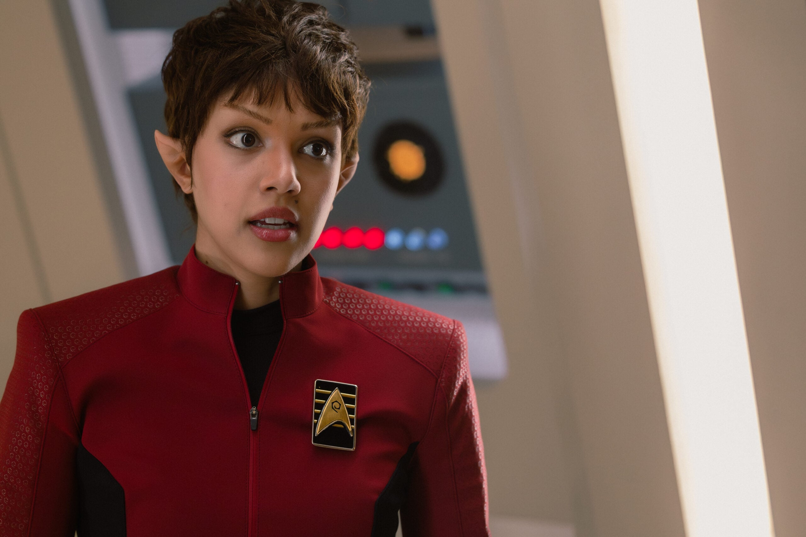 Star Trek: Strange New Worlds Season 4 Episode 6 - Bianca Nugara | Tell-Tale TV Still from Star Trek: Strange New Worlds Season 4 Episode 6 of Bianca Nugara as A Star Trek: Strange New Worlds Season 4 Episode 6 Preview: Need for Speed Still from Star Trek: Strange New Worlds Season 4 Episode 6 of Bianca Nugara as A'Sha.'Sha.