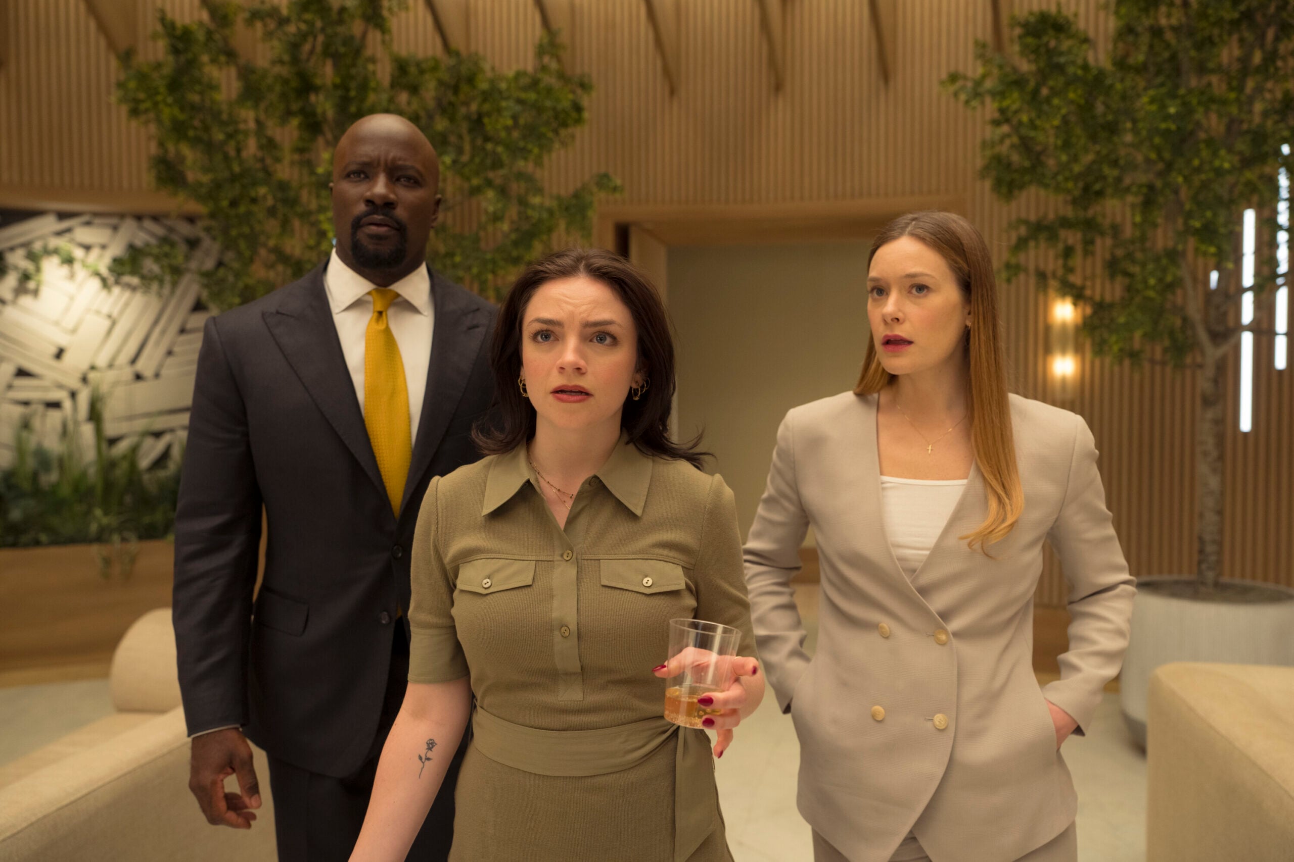 Cupertino Season 1 Episode 1 - Mike Colter as Michael Price, Ella Stiller and Rachel Keller | Tell-Tale TV Still from Cupertino Season 1 Episode 1 of Mike Colter as Michael Price, Ella Stiller as Christy Palladino, and Rachel Keller as Olivia Siffre pictured from left to right. Cupertino Season 1 Episode 1 Preview: The Kings Go West Still from Cupertino Season 1 Episode 1 of Mike Colter as Michael Price, Ella Stiller as Christy Palladino, and Rachel Keller as Olivia Siffre pictured from left to right.