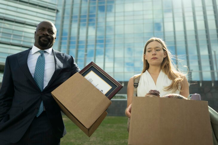Still from Cupertino Season 1 Episode 1 of Mike Colter as Michael Price and Rachel Keller as Olivia Siffre pictured from left to right.