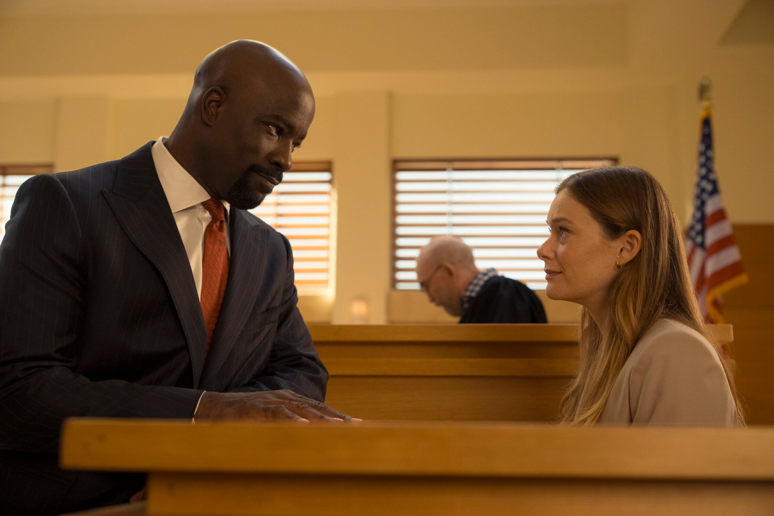 Cupertino Season 1 Episode 1 - Mike Colter and Rachel Keller | Tell-Tale TV Still from Cupertino Season 1 Episode 1 of Mike Colter as Michael Price and Rachel Keller as Olivia Siffre pictured from left to right. Cupertino Season 1 Episode 1 Preview: The Kings Go West Still from Cupertino Season 1 Episode 1 of Mike Colter as Michael Price and Rachel Keller as Olivia Siffre pictured from left to right.