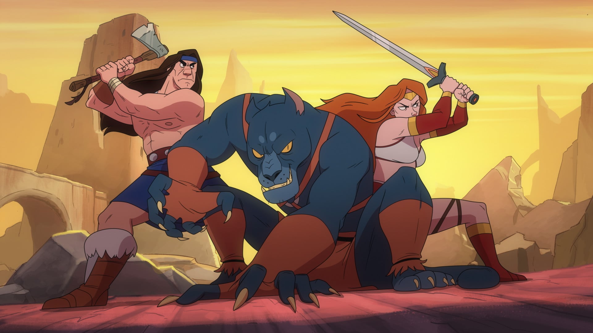 Still from Golden Axe of Ax Battler, Chronos  What to Watch on TV This Week: 78th Primetime Emmys, Traitor: New Blood, Slow Horses, and More! Still from Golden Axe of Ax Battler, Chronos 'Evil' Lait, and Tyris Flare pictured from left to right.'Evil' Lait, and Tyris Flare pictured from left to right.
