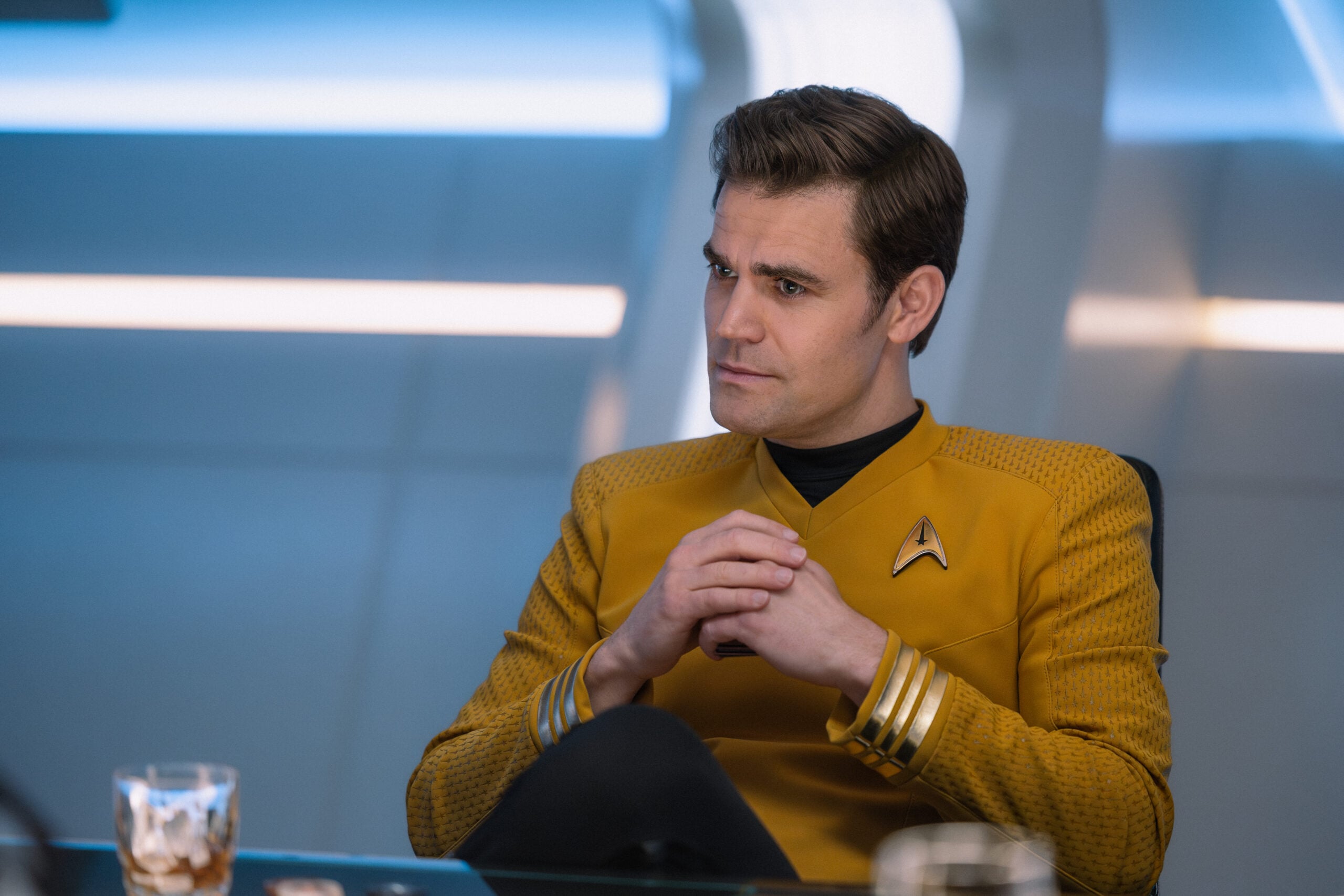 Star Trek: Strange New Worlds Season 4 Episode 10 - Paul Wesley | Tell-Tale TV Still from Star Trek: Strange New Worlds Season 4 Episode 10 of Paul Wesley as James T. Kirk. Star Trek: Strange New Worlds Season 4 Episode 10 Preview: A Timey Wimey Finale Still from Star Trek: Strange New Worlds Season 4 Episode 10 of Paul Wesley as James T. Kirk.
