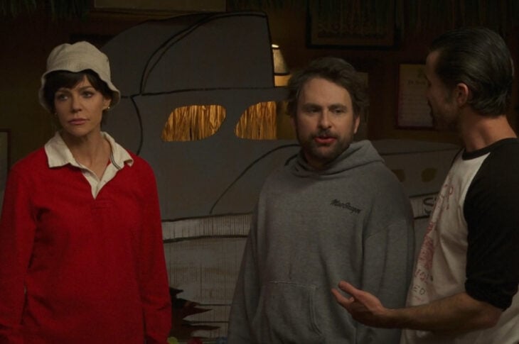 IT'S ALWAYS SUNNY IN PHILADELPHIA —“Gilligan's Island: A Conspiracy Theorist's Paradise" -- Season 18, Episode 7 -- Pictured: (l-r) Kaitlin Olson as Dee, Charlie Day as Charlie, Rob Mac as Mac. CR: Patrick McElhenney/FX