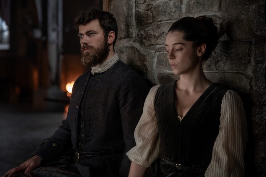 Outlander: Blood of My Blood Season 2 Episode 1 - Sam Retford (Dougal MacKenzie) and Bobby Rainsbury (Maura Grant MacKenzie). Photo courtesy of STARZ. Outlander: Blood of my Blood Season 2 Episode 1 Review: Back Where We Began