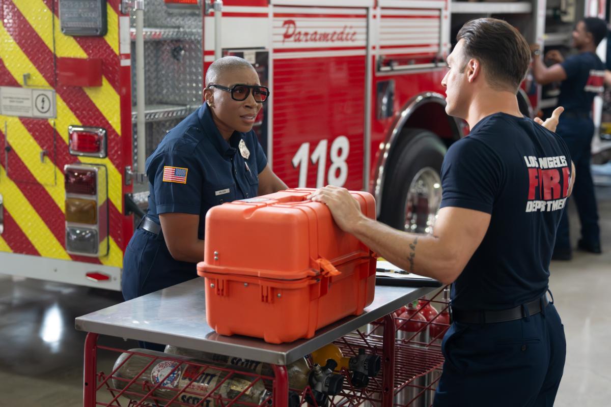 9-1-1 Season 10 Episode 1, "That Sinking Feeling" | Tell-Tale TV 9-1-1 Season 10 Episode 1, "That Sinking Feeling" -- AISHA HINDS, RYAN GUZMAN 9-1-1 Season 10 Episode 1 Preview: The 118 Braces for Impact Ahead of the Volcano 9-1-1 – “That Sinking Feeling” – The 118 faces an earth-shattering emergency that shakes the city of Los Angeles to its core. Still finding her footing as a detective, Athena leans on instinct to crack a mysterious new case, while May finds her own confidence in a new job. THURSDAY, OCT. 15 (8:00-9:00 p.m. EDT) on ABC. (Disney/Christopher Willard) AISHA HINDS, RYAN GUZMAN
