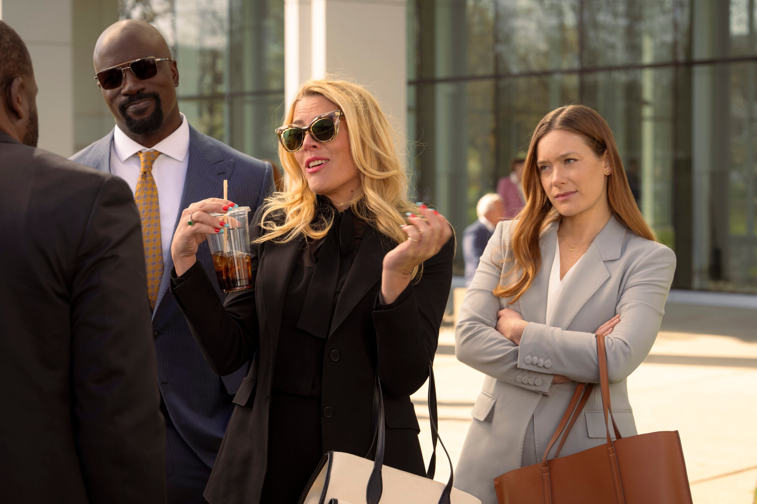 Still from Cupertino - Mike Colter as Michael Price, Busy Philipps as Natalia Boutella, and Rachel Keller as Olivia Siffre pictured from left to right. Cupertino Season 1 Episode 3 Preview: Trouble Making Exes Still from Cupertino - Mike Colter as Michael Price, Busy Philipps as Natalia Boutella, and Rachel Keller as Olivia Siffre pictured from left to right.