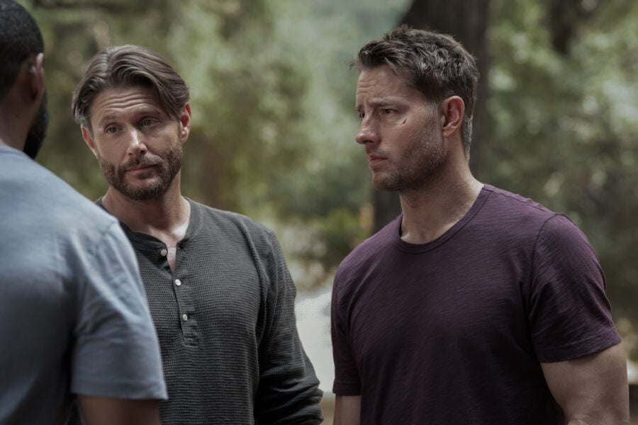 Jensen Ackles as Russell Shaw and Justin Hartley as Colter Shaw on Tracker Season 4 Episode 5 - Need to Know What to Expect from Tracker Season 4 Episode 5: Need to Know Jensen Ackles as Russell Shaw and Justin Hartley as Colter Shaw on Tracker Season 4 Episode 5 - Need to Know