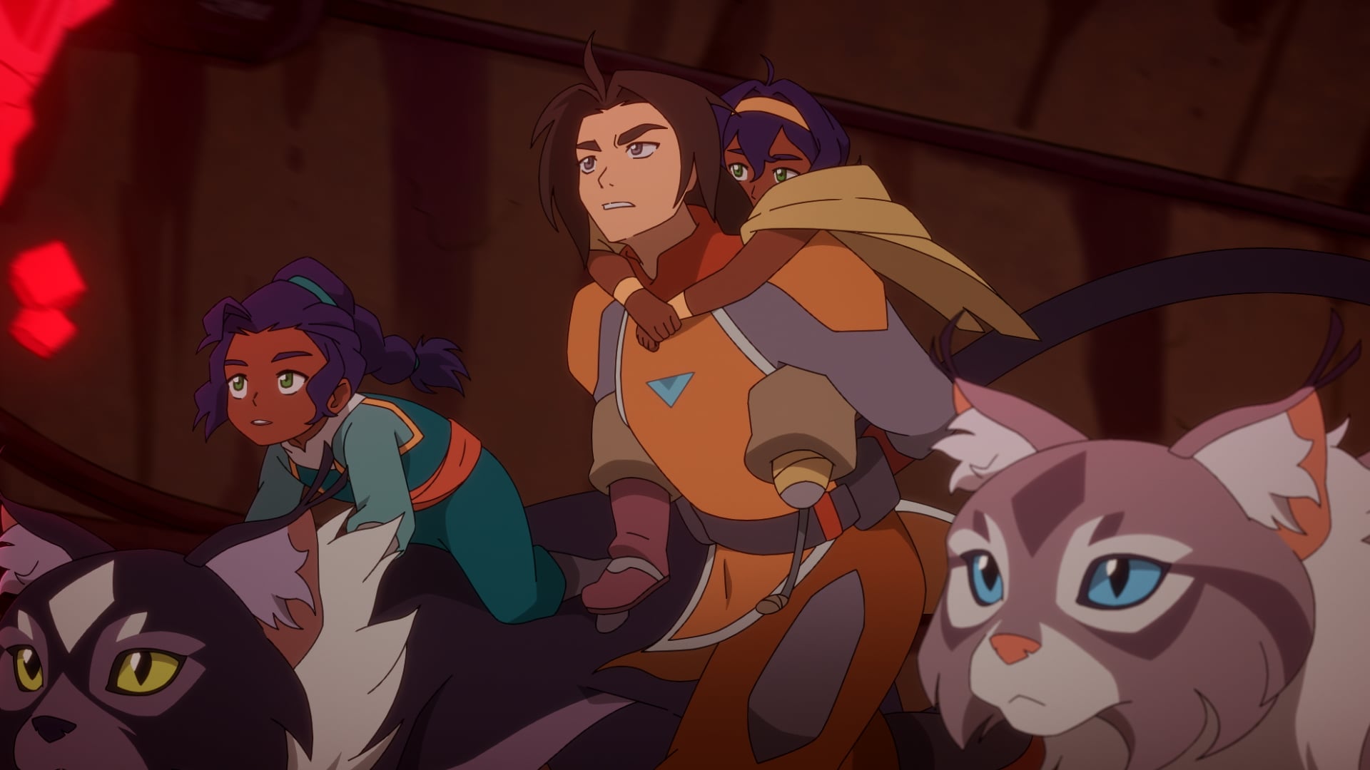 What Lies Beneath Avatar: Seven Havens Review: The Stakes Rise, but the Korra Blame Game is Tiring (Season 1 Episodes 7-9) (L-R): Aishwarya "Aishu" Devan as Nisha, Major Curda as Jae, Saheli Khan as Pavi, and Dee Bradley Baker as Geet/Ruhi in Avatar: Seven Havens, episode 7, season 1, streaming on Paramount+, 2026. Photo credit: Paramount+