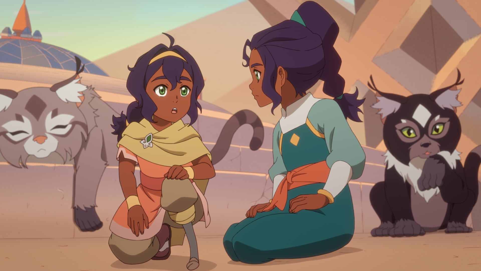 The Envoys Pt. 1 Avatar: Seven Havens Review: The Stakes Rise, but the Korra Blame Game is Tiring (Season 1 Episodes 7-9) L-R: Dee Bradley Baker as Geet/Ruhi, Saheli Khan as Pavi, and Aishwarya "Aishu" Devan as Nisha in Avatar: Seven Havens, episode 8, season 1, streaming on Paramount+, 2026. Photo credit: Paramount+