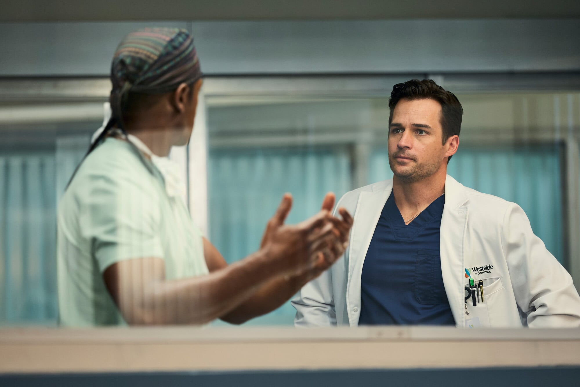 Still from Doc Season 3 Episode 4 of Blair Underwood and Jon-Michael Ecker pictured from left to right. Doc Season 3 Episode 4 Preview: Oh Baby! Still from Doc Season 3 Episode 4 of Blair Underwood and Jon-Michael Ecker pictured from left to right.