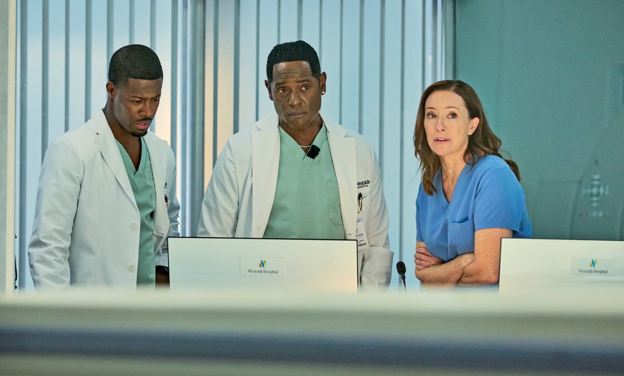 Still from Doc Season 3 Episode 4 of Patrick Walker, Blair Underwood and Molly Parker pictured from left to right. Doc Season 3 Episode 4 Preview: Oh Baby! Still from Doc Season 3 Episode 4 of Patrick Walker, Blair Underwood and Molly Parker pictured from left to right.