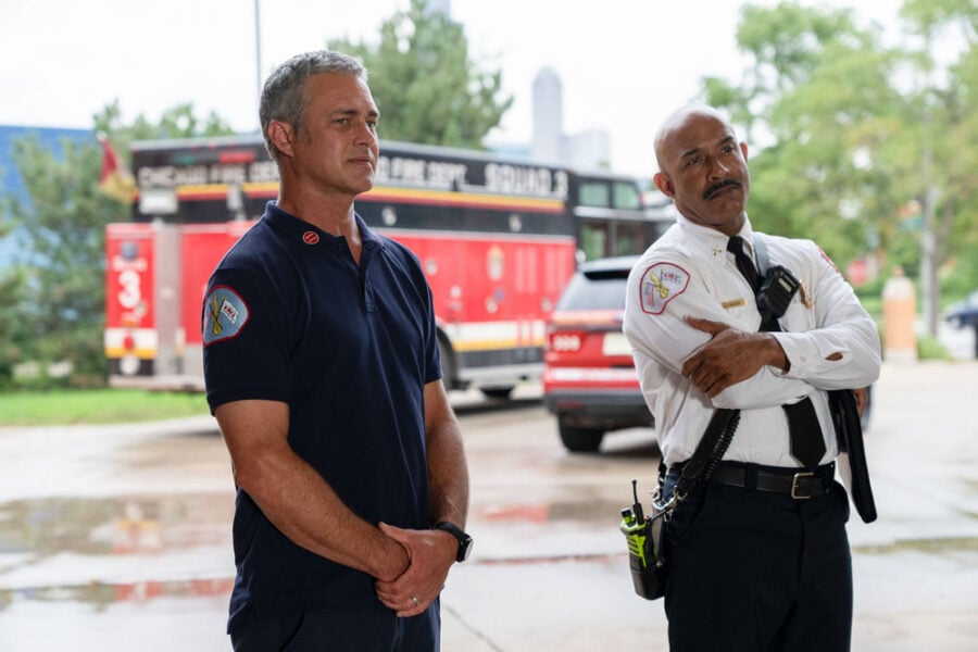 Taylor Kinney as Lt. Kelly Severide, Joel Damany Steingold as Chief Lowen - Chicago Fire Season 15 Episode 2 | Tell-Tale TV Taylor Kinney as Lt. Kelly Severide, Joel Damany Steingold as Chief Lowen - Chicago Fire Season 15 Episode 2 What to Expect from Chicago Fire Season 15 Episode 2: Rattle the Cage