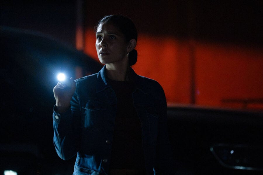 Miranda Rae Mayo as Stella Kidd on Chicago Fire Season 15 Episode 4 | Tell-Tale TV Miranda Rae Mayo as Stella Kidd on Chicago Fire, holding a flashlight in the dark What to Expect from Chicago Fire Season 15 Episode 4: A Perfect Arson