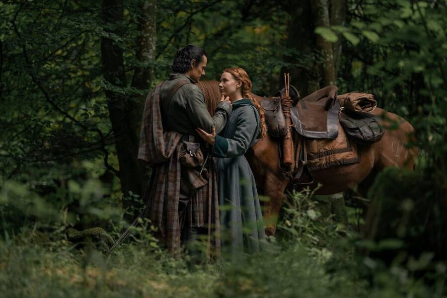 Outlander: Blood of my Blood Season 2 Episode 4, "A Portion of my Soul" - Left to Right: Jamie Roy (“Brian Fraser”) and Harriet Slater (“Ellen MacKenzie”) | Tell-Tale TV Outlander: Blood of my Blood Season 2 Episode 4, "A Portion of my Soul" - Left to Right: Jamie Roy (“Brian Fraser”) and Harriet Slater (“Ellen MacKenzie”) Outlander: Blood of my Blood Season 2 Episode 4 Review: War Makes for Strange Bedfellows