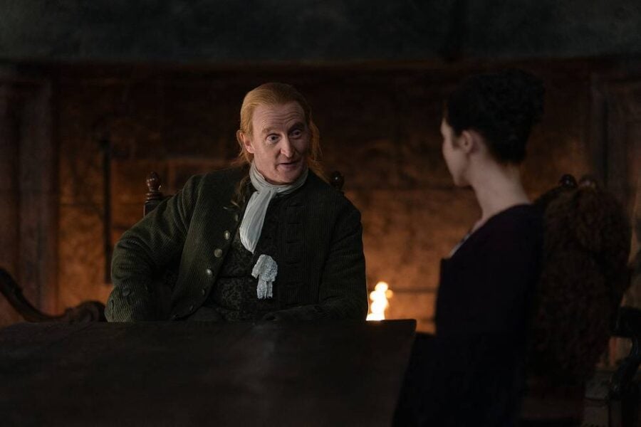 Outlander: Blood of My Blood Season 2 Episode 6 — Left to Right: Tony Curran (“Lort Lovat”), Hermione Corfield ("Julia Beauchamp"). Photo courtesy of STARZ. Outlander: Blood of my Blood Season 2 Episode 6 Review: Black Jack, Betrayal, and the British